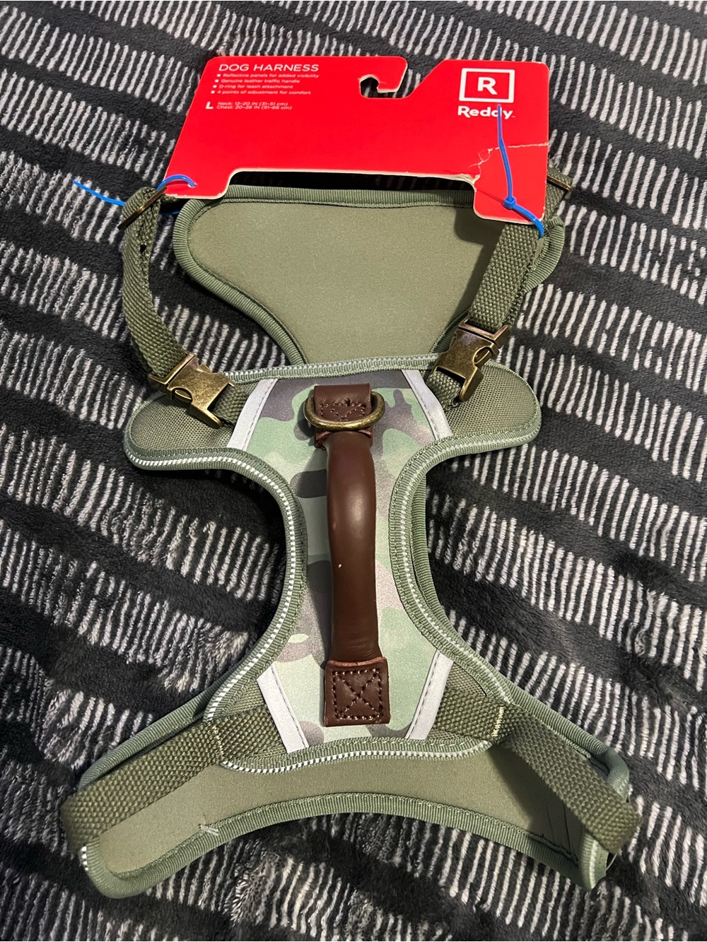Olive Green Reddy Camo Dog Harness with Leather Handle